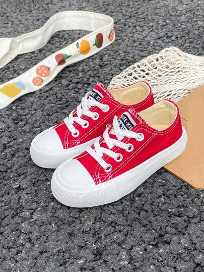 Mid-Top Children's Canvas Sneakers, Spring And Autumn Korean Style Unisex Kids' Shoes Casual Athletic Lace-Up Shoes, Classic Low-Top Canvas Sneakers For Fashionable, Versatile, Casual, Sports, Skateboarding Kids' Shoes
