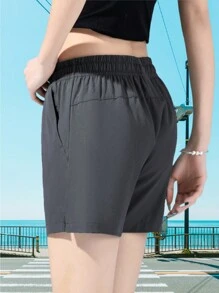 1pc Women's Sports Quick Dry & Cooling Running Shorts With Elastic Waist And Drawstring Beach Shorts Women Boxer Shorts - Dark Grey - View 4