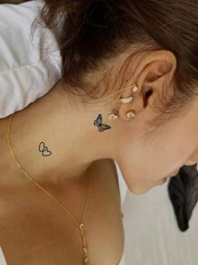 CAT QUEEN ART Herbal Juice Y2K風格小設計半永久性刺青貼紙，持久七至十四天不褪色或反光，適用於手指、耳朵、肩膀、頸部、鎖骨、身體等，1入組 - 藍色 - 查看 3