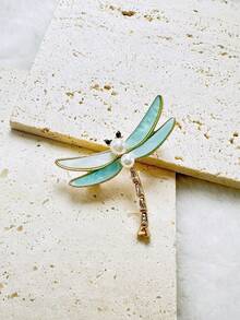 1個時尚鋅合金蜻蜓造型鑽石裝飾別針，豪華簡約服飾配件 - 彩色 - 查看 2