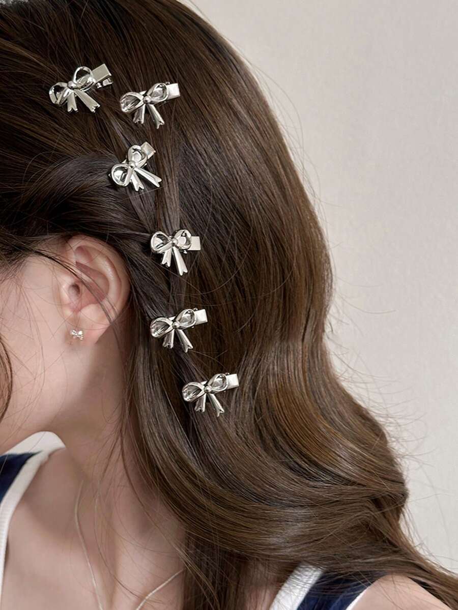 6 chiếc Kẹp tóc màu trơn bằng kim loại rỗng bóng cạnh hình con bướm Y2K Phong cách trang phục dạo phố Y2K, Phụ kiện thời trang trong khuôn viên trường Thích hợp cho bữa tiệc, khiêu vũ và trang phục hàng ngày - Bạc - Xem 1