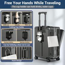 Airline Approved Carry On Luggage With Spinner Wheels, Aluminum Framed Carry On Suitcase With Front Open Laptop Compartment Pocket 22 Inch Large Checked-In Luggage - Black - View 5