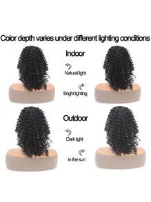 女士黑色卷曲馬尾插片辮繩，14吋人造馬尾辮留繩，附有2個夾子 (烏黑色) - 黑色 - 查看 8