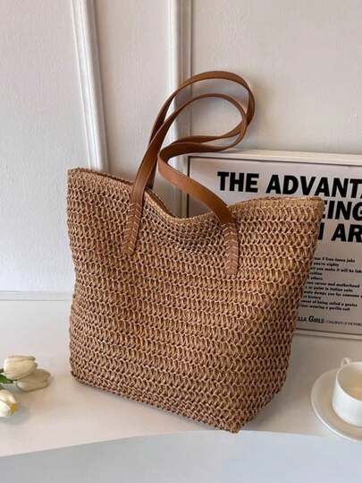 Große Strohtasche für den Sommer 2025 Damen, neuer modischer Stil, praktische Umhängetasche, Strandtasche aus geflochtenem Material