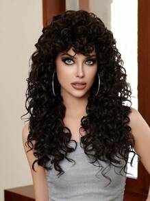 20 Inch Black Curly Wave Synthetic Wig Heat Resistant Long Hair For Woman Daily All Occasions,Elegant And Natural