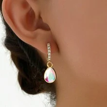 Aretes cuadrados compactos y lindos de joyería para los oídos con goteo de aceite colorido, incrustados con cobre y cristales - Número 2 - Ver 9