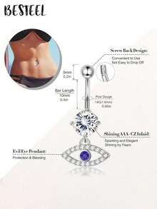 BESTEEL 1pc Stainless Steel 14G Belly Button Rings Surgical Steel Evil Eye Butterfly Snake Belly Button Rings For Women Navel Rings Gold Plated CZ Belly Piercing Jewelry - Steel - View 5