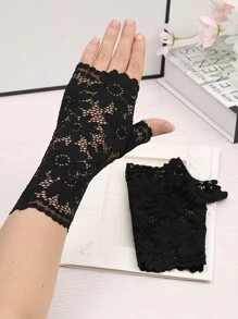 Zhenyanyouyun 1 Pair Women Lace Half Finger Gloves, Short Fingerless Sun Protection Gloves For Driving, Summer Lightweight Style - Various - View 5
