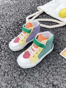 Weiße Baby-leinwand-schuhe, Mittel-hohe Sneaker Für Kinder, Frühling/herbst, Koreanischer Stil, Minimalistisch, Modisch, Lässige Freizeitschuhe Mit Schnürsenkel, Klassisch, Vielseitig, Skateboard-schuhe - Grün - Übersicht 1