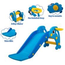 3 In 1 Toddler Slide, Baby Slide Climber Playset With Basketball Hoop And Ball, Indoor And Outdoor Playground For Kids - Baby Blue - View 6