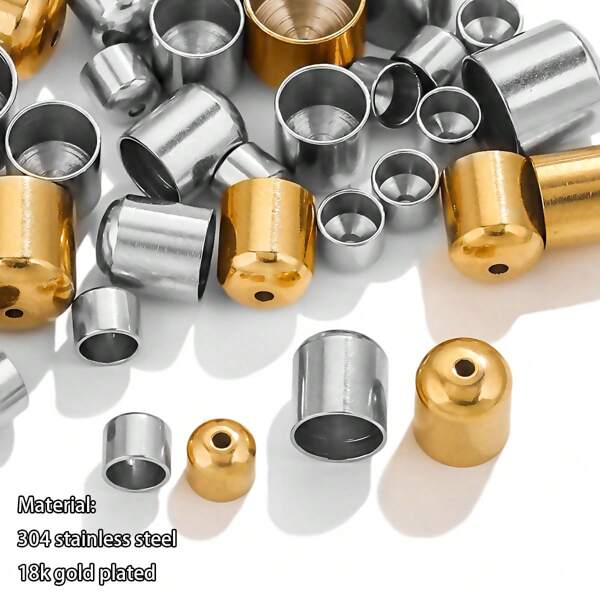 20 piezas Accesorios de cabeza de tapa de acero inoxidable 304, cubo de cabeza redonda que se perfora a mano para joyería hecha a mano y DIY