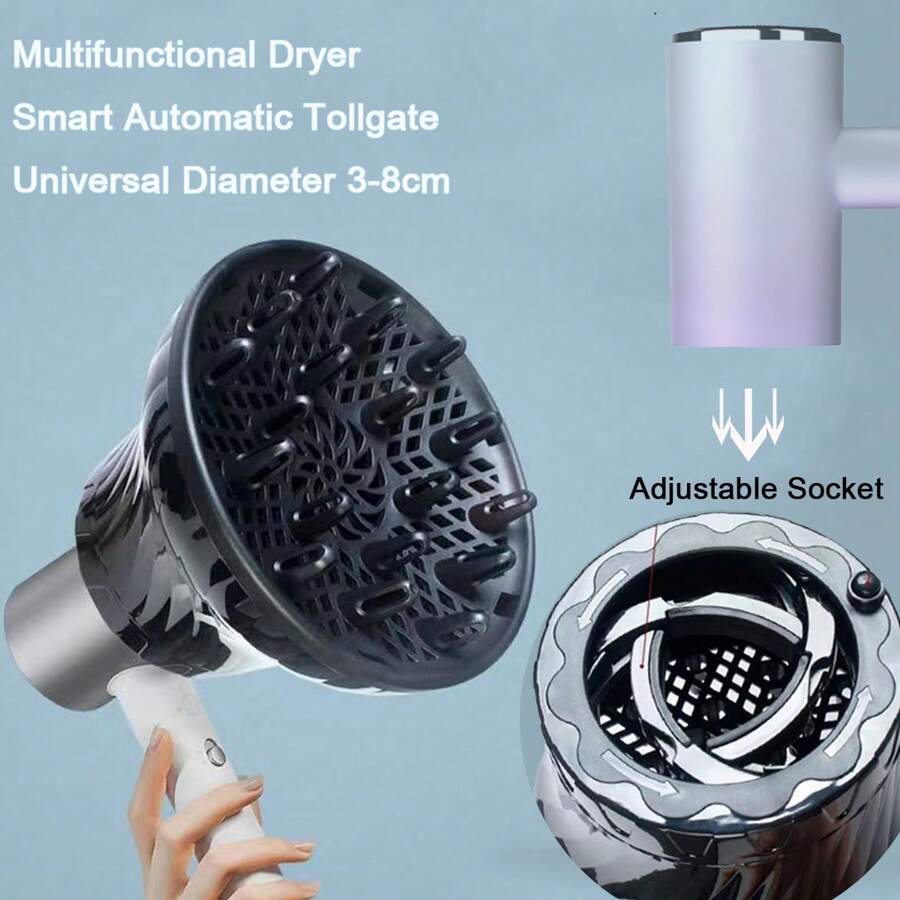 1pc Automatic Adjustable Hair Dryer Diffuser Attachment, Suitable For Most Hair Dryers With 3-8cm Diameter - Black - View 1