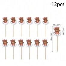 12pcs Cute Cloud And Bear Cupcake Decoration Plugins, Dessert Decoration For Birthday Parties - Multicolor - View 11
