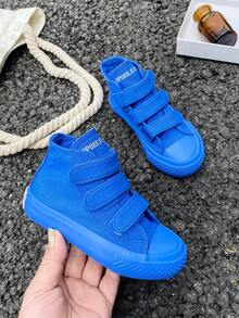 中筒童裝帆布鞋，適用於春秋季，韓國風格，簡約風格，男女童時尚低筒運動鞋，經典低筒帆布鞋，時尚百搭休閒運動滑板鞋，適用於兒童 - 藍色 - 查看 3