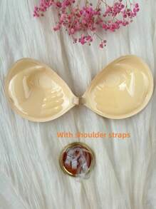 一次性隐形聚拢掌杯乳头粘性胸罩（配长肩带加厚3cm）女士内衣配件 杏色