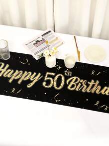 1 pieza Mantel de poliéster para cumpleaños en color negro y dorado, Cubremantel para mesa para decoración de fiesta de té de barbacoa de aniversario para hombres y mujeres. Decoración para cumpleaños de 90, 80, 70, 60, 50, 40 y 30 - oro negro - Ver 16