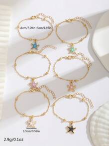 6pcs/Set Cute Delicate Summer Starfish Charm Beaded Bracelet For Kids Girls Friends Banquet Beach Vacation Party Fine Jewelry Accessory For Children Birthday Gift - Multicolor - View 4