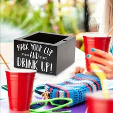 1pc Wooden Disposable Cup Storage Box Square Desktop Bar Coffee Shop Paper Cup Holder,Christmas - Black - View 4