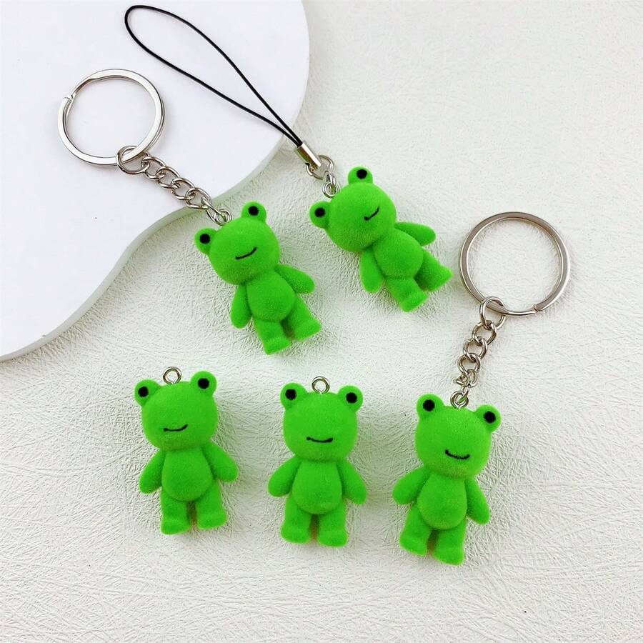 1pc Resin Flocking Three-Dimensional Frog Keychain Mobile Phone Chain Accessory Gift To Friends - Green - View 1