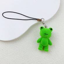 1pc Resin Flocking Three-Dimensional Frog Keychain Mobile Phone Chain Accessory Gift To Friends - Green - View 3
