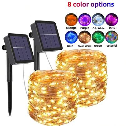 1pc Or 2pcs Solar Powered 100 LED Copper Wire String Lights 10m/33ft, Outdoor Waterproof Fairy Lights For Patio, Garden, Halloween Decoration, 8 Modes, Auto On/Off, Warm White/Multicolor Fall Decor House Decor Outdoor Decor
