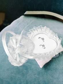 1 件结婚戒指枕头、迷你花童手持心形戒指枕头、珍珠蕾丝蝴蝶结戒指盒首饰盒、订婚戒指架、求婚戒指展示架（不含戒指） - 白色 - 查看 6