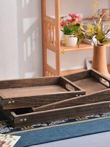 KEMORELA 1pc Multi-Functional Wooden Tray, Rectangular Nested Decorative Tray Platter For Cosmetics, Snacks, Suitable For Home Patio, Cafe, Party,Kitchen,Christmas Gift