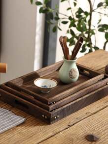 KEMORELA 1pc Multi-Functional Wooden Tray, Rectangular Nested Decorative Tray Platter For Cosmetics, Snacks, Suitable For Home Patio, Cafe, Party,Kitchen,Christmas Gift