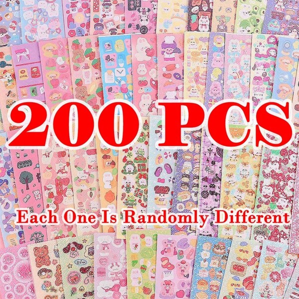 200pcs Goo Goo Card Set Cute Stickers Free Tweezers Kawaii Cartoon Laser Stickers For Kids DIY Decorative Stationery