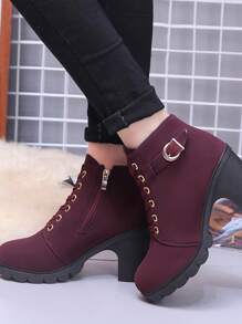 elegantes botas de moda De Mujeres De Moda Zapatos De Tacón Con Cordón Botines,Zapatos individuales de boca profunda para mujer, tacón medio grueso, zapatos blanco con punta puntiaguda,Womens Chunky Heel Ankle Boots,Botas de vestir de tacón alto de moda,Las mujeres de tacón alto botas individuales otoño cremallera lateral hebilla, Botas de combate minimalistas para mujer, nuevas botas para mujer de primavera, otoño e invierno, botas de color sólido, cordones laterales y cremallera, diseño de tacón grueso y punta redonda, estilo minimalista - Rojo - Ver 6