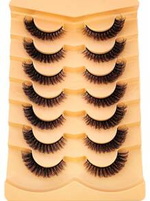 7pcs/Set Short 3D Mink Eyelashes, Russian DD Curl, Handmade, Natural Fluffy & Thick, Full Strip Eyelashes, Wholesale Makeup