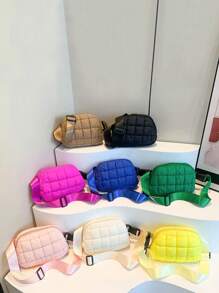 1pc Girls' Plaid Stitching Thread Shoulder Bag, Zip Closure Crossbody Sport Backpack, Suitable For Daily Use - A - View 1