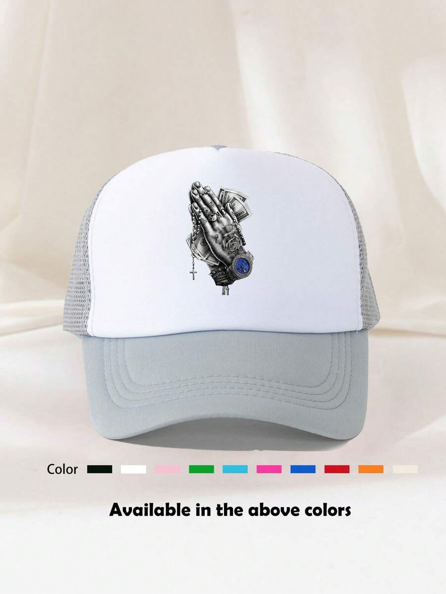 1pc Unisex Printed Decoration Trucker Cap Baseball Dad Hat Sun Hat, Suitable For Daily Use - Grey - View 1