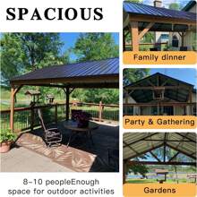 12'x14' Hardtop Gazebo Outdoor Aluminum Gazebo With Galvanized Steel Gable Canopy For Patio Decks Backyard - Khaki - View 2