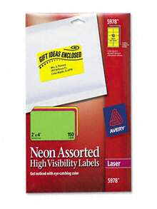 Avery 5978 Neon Laser Labels 2 X 4 Assorted Fluorescent Colors 150 Pack - Nhiều màu - Xem 1