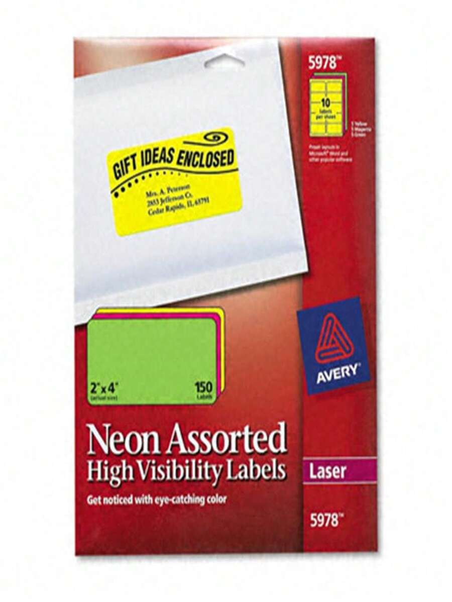 Avery 5978 Neon Laser Labels 2 X 4 Assorted Fluorescent Colors 150 Pack - Nhiều màu - Xem 1