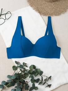 大码女式纯色性感比基尼泳装文胸上衣，适合海滩夏季