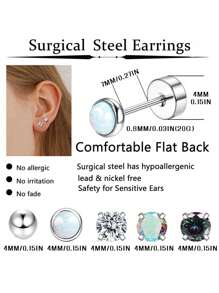 8 paires de boucles d'oreilles médicales en acier inoxydable pour oreilles sensibles, petites boules d'opale, boucles d'oreilles à tige avec dos plat, boucles d'oreilles hypoallergéniques pour hommes et femmes, boucles d'oreilles de cartilage de 20G