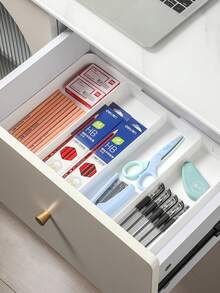 1pc Drawer Cutlery Storage Box, Plastic Countertop Tableware Storage Box, Expandable Utensil Divided Storage Tray For Kitchen, Adjustable Flatware And Cutlery Holder Room Decor Home Decor Fall Decor Bedroom Decor - White - View 5