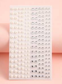 Party Joy 1pc Silver-White Multi-Pearl & Rhinestone 3D Faux Gemstone Face Jewelry Sticker, DIY Makeup & Party Decor - Multicolor - View 2