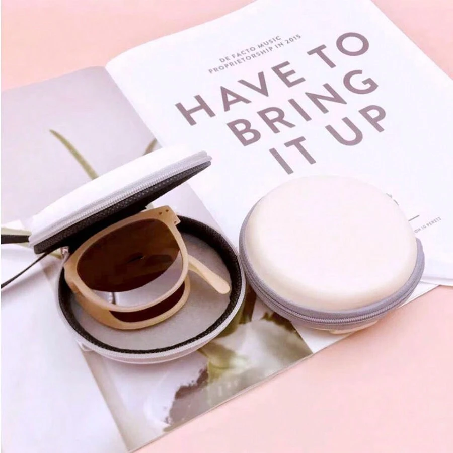 1入組可摺疊眼鏡收納袋，太陽眼鏡盒，EVA耳機盒，圓形拉鍊袋，眼鏡多功能收納袋 - 彩色 - 查看 1