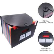 Accordian File Manager With Lid Extension Folder Portable A4 Letter Size File Box, Large Capacity Plastic Colored Paper File Manager File Manager Back To School,Back To School,School Supplies - Black - View 6