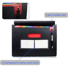 Accordian File Manager With Lid Extension Folder Portable A4 Letter Size File Box, Large Capacity Plastic Colored Paper File Manager File Manager Back To School,Back To School,School Supplies - Black - View 7