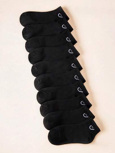 10雙休閒簡約微笑短襪，適用於日常生活和休閒穿著