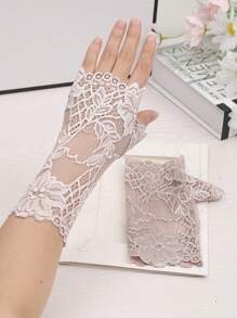 Zhenyanyouyun 1 Pair Women Lace Half Finger Gloves, Short Fingerless Sun Protection Gloves For Driving, Summer Lightweight Style - Various - View 4