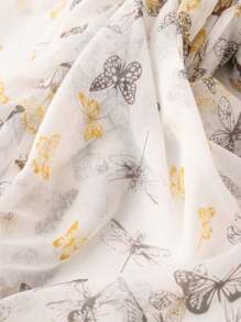 Lovely Butterfly Linen Feel Scarf, Lightweight & Breathable Holiday Beach Towel Wrap, Tassel Decor, Elegant Design Fashion Shawl & Head Scarf, New Arrival - Multicolor - View 4