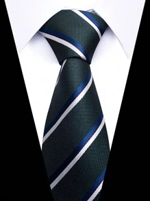 AlanKing 1 条男士英式领带 8 厘米佩斯利经典蓝色条纹，适合商务和婚礼 - 混色 - 查看 5