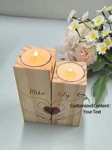 定制英文名字心形木质烛台，温馨家居装饰，桌面摆件，书房装饰，母亲节、父亲节、情人节、感恩节、圣诞节、生日、周年纪念日、婚礼等场合的完美礼物，圣诞礼品用品 - 原木色 - 查看 2