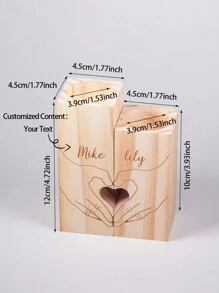 定制英文名字心形木质烛台，温馨家居装饰，桌面摆件，书房装饰，母亲节、父亲节、情人节、感恩节、圣诞节、生日、周年纪念日、婚礼等场合的完美礼物，圣诞礼品用品 - 原木色 - 查看 3