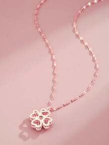 1 chiếc vòng cổ bằng thép không gỉ hình cỏ bốn lá xoay thời trang dành cho nữ, thích hợp cho tiệc tùng, đeo hàng ngày, phong cách châu Âu & Mỹ, cá nhân hóa, hào phóng, zirconia khối, trang sức cưới, quà tặng cho bé gái, người thân, bạn bè, sinh nhật, ngày lễ tình nhân, quà tặng cho người yêu - Hoa hồng vàng - Xem 2